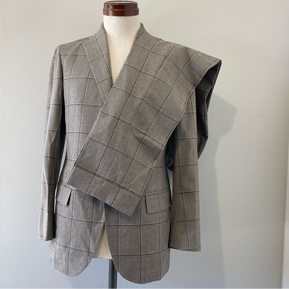 UNITED ARROWS men’s brown windowpane check flannel suit, JP 44 (US 34S)